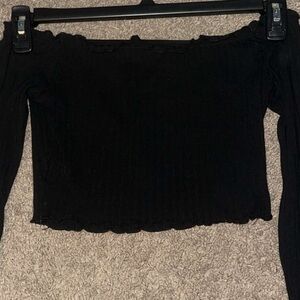 Black Off-Shoulder Long Sleeve Top